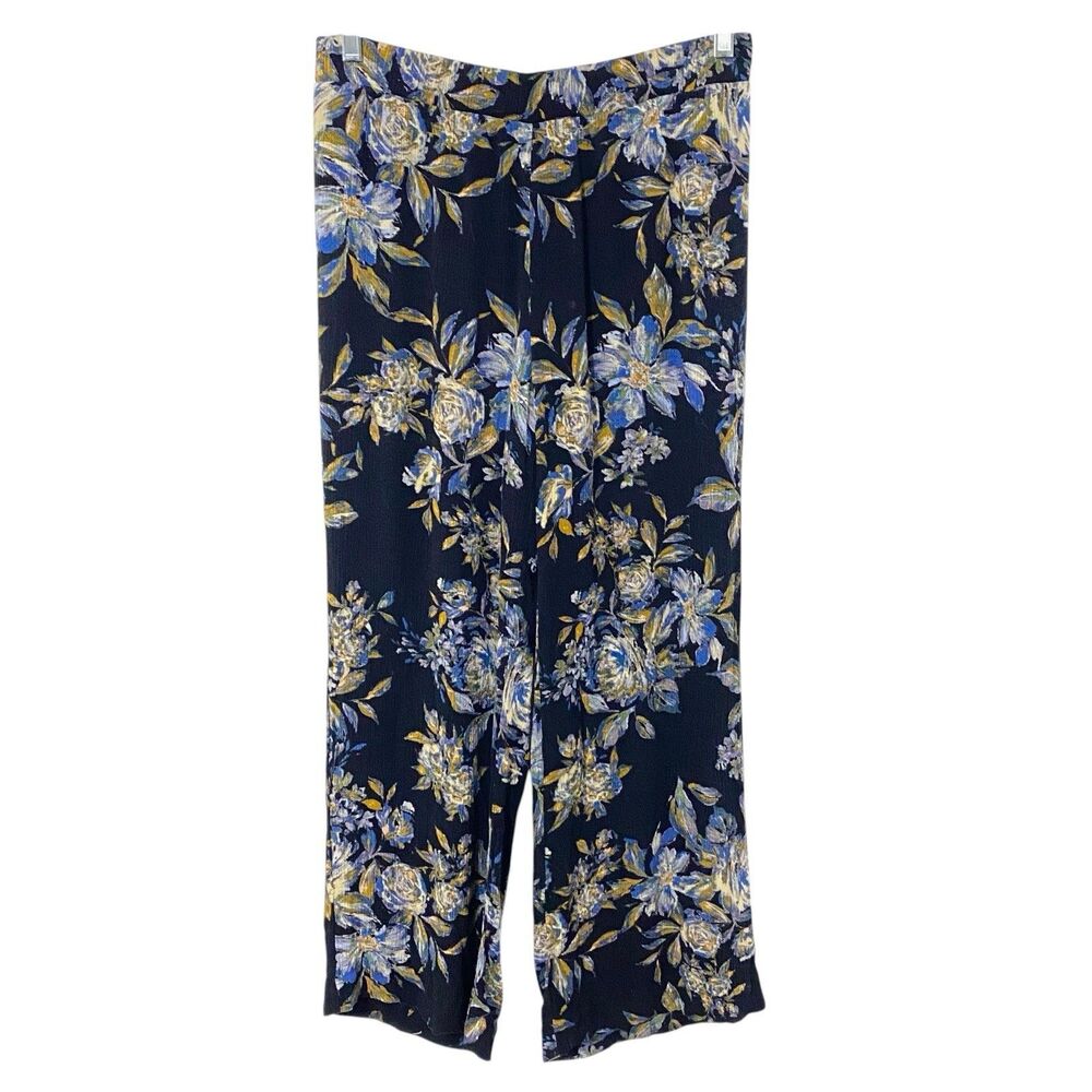 Karen Kane Boho L Gauze Wide Leg Pants Casual Flowy Floral Elastic Cottage